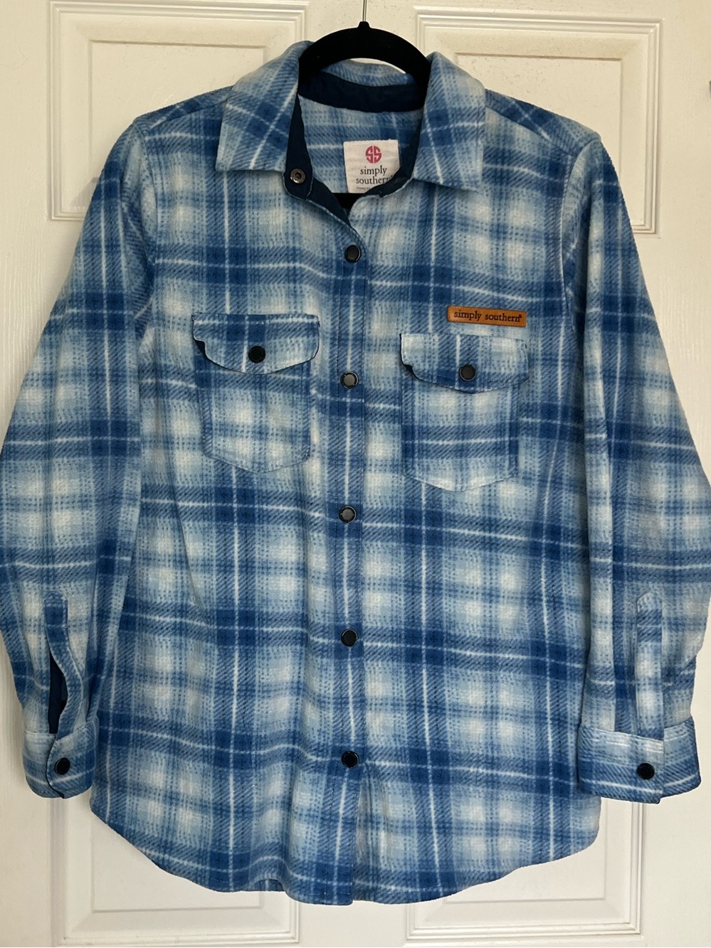 Simply Southern Blue Plaid Button-Down Fleece Shacket Jacket S